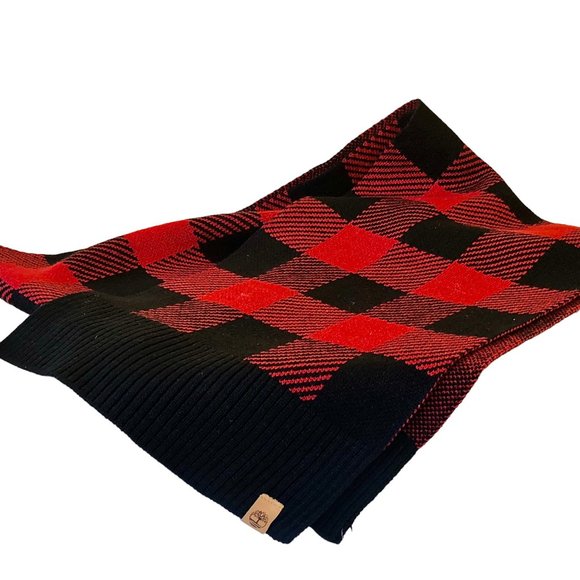 Timberland Red & Black Neck Scarf Acrylic Soft Plaid Checks Mens 65" x 9.5" - Picture 8 of 9
